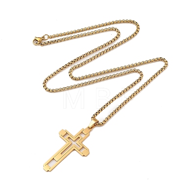 201 Stainless Steel Religion Pendant Box Chain Necklaces for Women NJEW-U018-02G-01-1