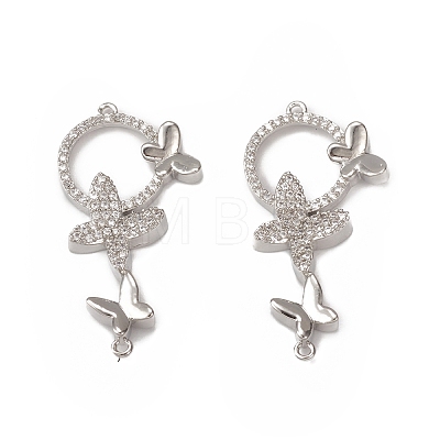 Brass Micro Pave Clear Cubic Zirconia Connector Charms KK-E068-VB072-1