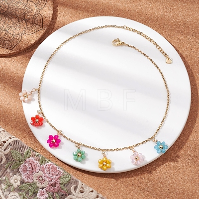 Bohemian Style Stainless Steel Glass Pendant Necklaces for Women NJEW-JN04654-1
