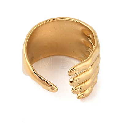 304 Stainless Steel Hand Shape Open Cuff Rings for Women RJEW-Z058-02G-1