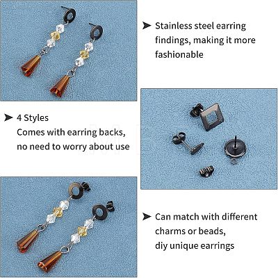 Unicraftale 32Pcs 4 Style 304 Stainless Steel Stud Earring Findings for Dangle Charms STAS-UN0028-02-1