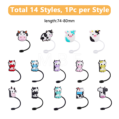 DICOSMETIC 14Pcs 14 Style Cow Theme Silicone Straw Cap AJEW-DC0001-46-1