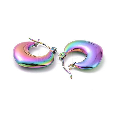 Ion Plating(IP) Rainbow Color 304 Stainless Steel Chunky Rhombus Hoop Earrings for Women EJEW-G293-22M-1