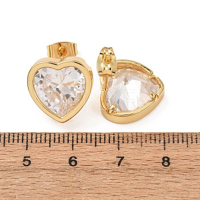 Brass Cubic Zirconia Stud Earrings for Women EJEW-F418-09G-1