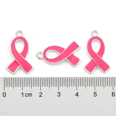 October Breast Cancer Pink Awareness Ribbon Alloy Enamel Pendants ENAM-E262-S-1