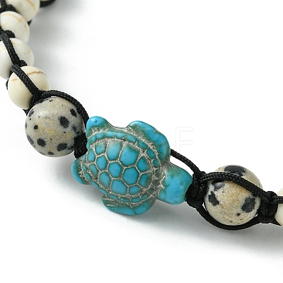 2Pcs 2 Color Natural Dalmation Jasper & Synthetic Turquoise Braided Bead Bracelet BJEW-JB09800-1