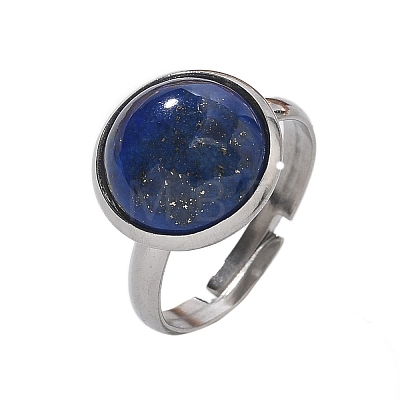 Half Round Natural Lapis Lazuli Finger Rings RJEW-M062-01P-04-1