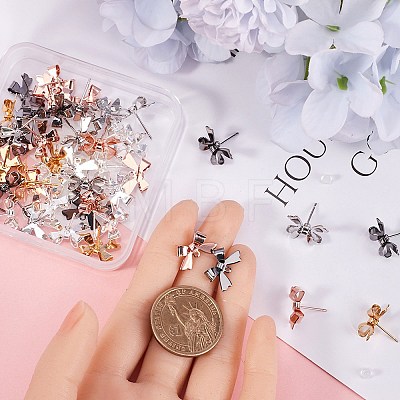 50Pcs 5 Colors Bowknot Brass Stud Earring Findings KK-SP0001-47-1