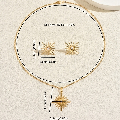 Stainless Steel Sun Stud Earrings & Pendant Necklaces Sets for Women EN4701-1