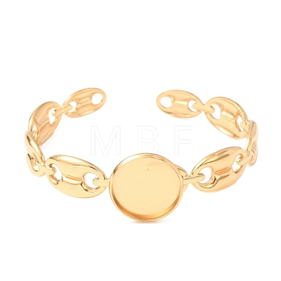 304 Stainless Steel Coffee Bean Chain Cuff Bracelet Blanks with Flat Round Bezel Settings SA-CBA4160-02A-G-1