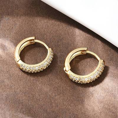 Brass Clear Cubic Zirconia Hoop Earrings EJEW-A156-08B-G-1