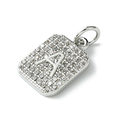 Rack Plating Brass Micro Pave Clear Cubic Zirconia Charms KK-G501-01A-P-1