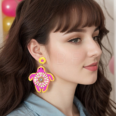 Bohemian Glass Seed Beaded & Non-woven Fabrics Dangle Stud Earrings FS-WG810D5-02-1