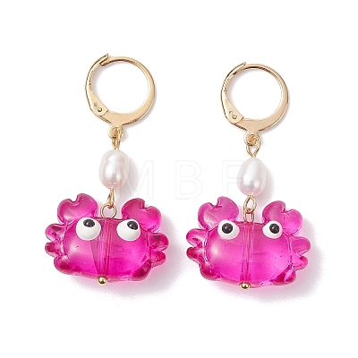 4 Pairs Crab Handmade Lampwork Enamel Leverback Earrings EJEW-TA00765-1