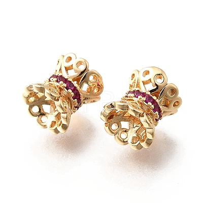 Brass Micro Pave Magenta Cubic Zirconia Beads KK-M318-32G-1