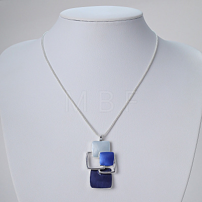 Multi Square Brass Blue Enamel Pendant Necklaces for Women FS-WG21173-01-1