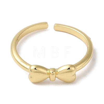 Rack Plating Bowknot Brass Open Cuff Ring for Women KK-B092-39G-1