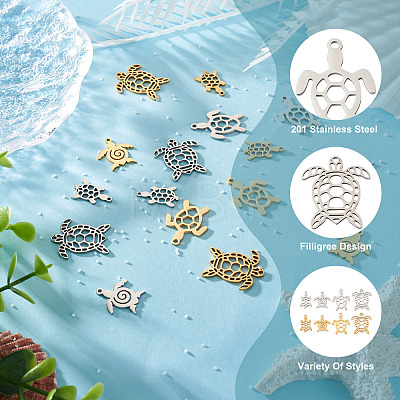 16Pcs 8 Style 201 Stainless Steel Filigree Joiners Links & Pendants STAS-PJ0001-37-1