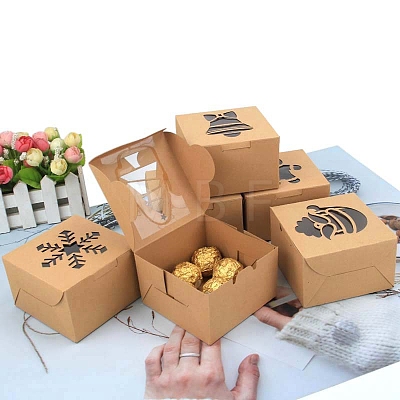 24Pcs 6 Style Rectangle Paper Bakery Bakery Boxes with Window BAKE-PW0007-146-1