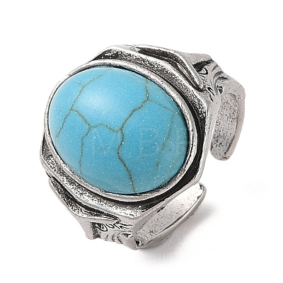 Oval Synthetic Turquoise Cuff Rings RJEW-B107-13AS-01-1