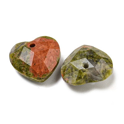 Natural Unakite Faceted Heart Charms G-G123-01G-1