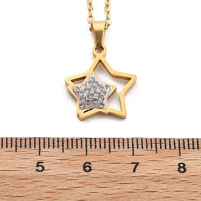 304 Stainless Steel Crystal Rhinestone Double Star Pendant Cable Chain Necklaces NJEW-Z056-02B-G-1