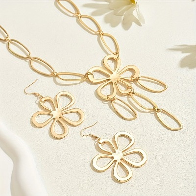Alloy Hollow Flower Pendant Necklaces & Dangle Earrings Sets FS-WG0DA6E-01-1