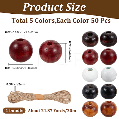 250Pcs 5 Colors Spray Painted Round Natural Schima Wood Beads WOOD-PA0001-74-1