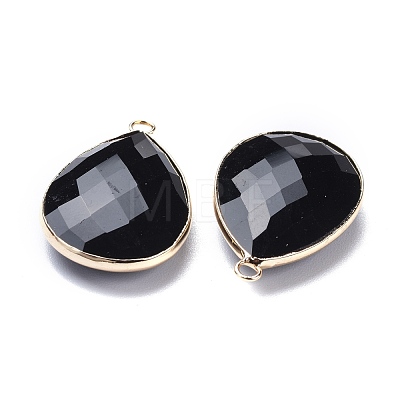 Faceted Natural Black Obsidian Pendants G-M356-A05-LG-1