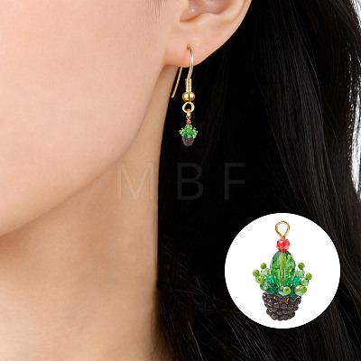 5Pcs Glass Seed Beaded Cactus Pendants PALLOY-SZ00064-1