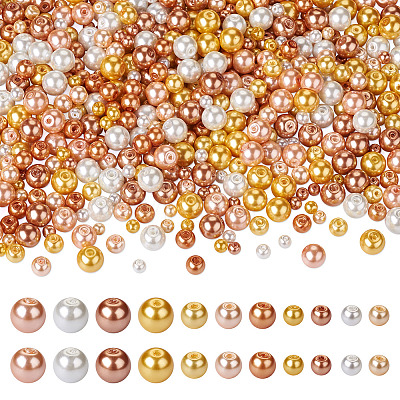 11 Strands 11 Styles Baking Paint Pearlized Glass Pearl Round Bead Strands HY-CW0001-04-1