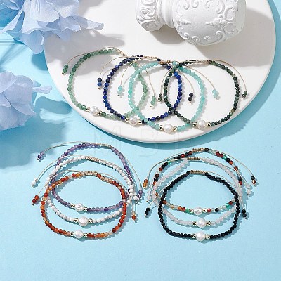 10Pcs 10 Style Faceted Round Natural & Synthetic Mixed Gemstone Beaded Stretch Bracelets Set BJEW-JB10168-1