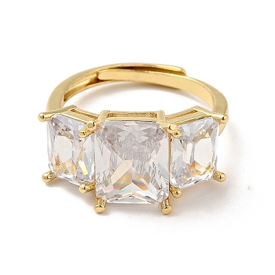 Clear Cubic Zirconia Rectangle Adjustable Ring RJEW-I087-10-1