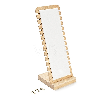 12-Slot Bamboo L-Shaped Necklace Organizer Display Stands with Imitation Leather Mat NDIS-F005-01A-1