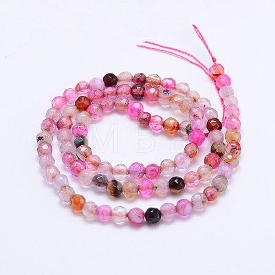 Dyed Natural Agate Faceted Round Beads Strands G-P097-32-1