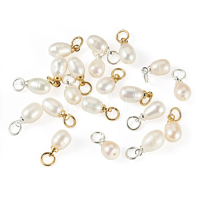 20Pcs 2 Styles Natural Cultured Freshwater Pearl Rice Charms PALLOY-TA00379-1