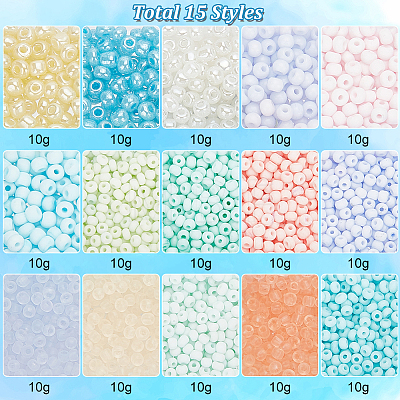   150G 15 Styles Glass Seed Beads SEED-PH0001-94-1
