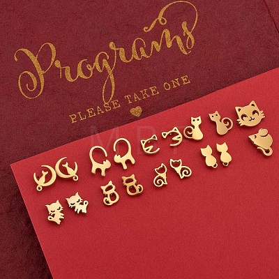 9 Pairs 9 Style 316 Surgical Stainless Steel Cute Kitty Stud Earrings for Women JE933A-1