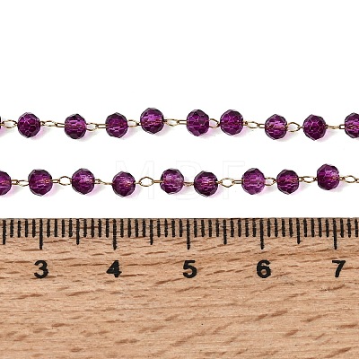 304 Stainless Steel with Glass Faceted Rondelle Bead Handmade Link Chain Birth Stone Necklaces for Women NJEW-G195-01G-03-1