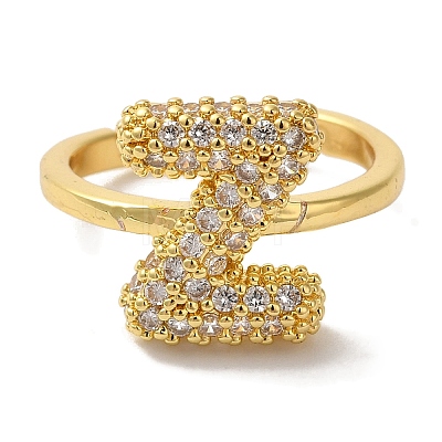 Rack Plating Letter Brass Micro Pave Clear Cubic Zirconia Adjustable Rings for Women KK-S391-03G-Z-1