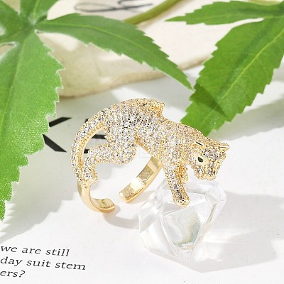 Brass Micro Pave Clear Cubic Zirconia Cuff Rings for Women Men RJEW-Z080-01G-1