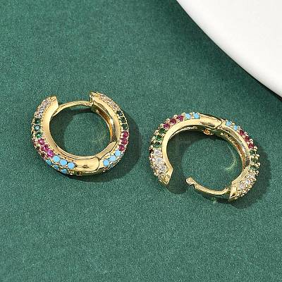 Brass Micro Pave Cubic Zirconia Hoop Earrings EJEW-C181-13G-1