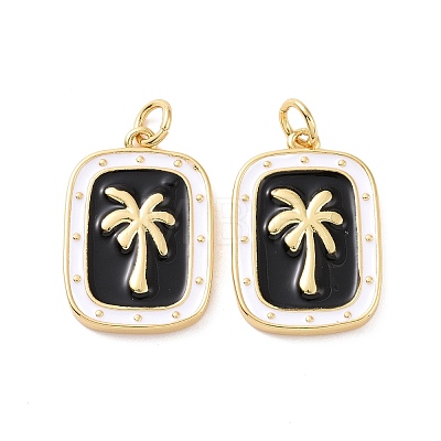 Rectangle with Coconut Tree Pattern Brass Enamel Pendants KK-G435-21G-1