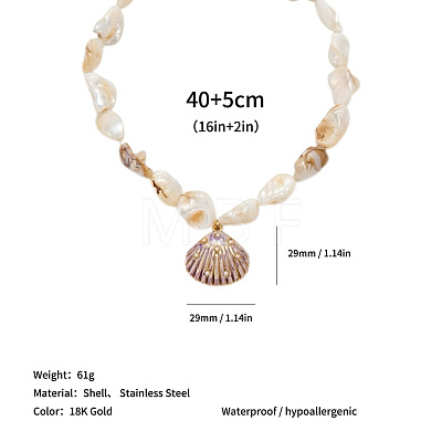 Ocean 304 Stainless Steel Pendant Natural Shell Nuggets Beaded Necklaces for Women WG8D776-05-1