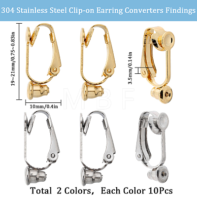 SUNNYCLUE 20Pcs 2 Styles 304 Stainless Steel Clip-on Earring Converters Findings STAS-SC0006-83-1