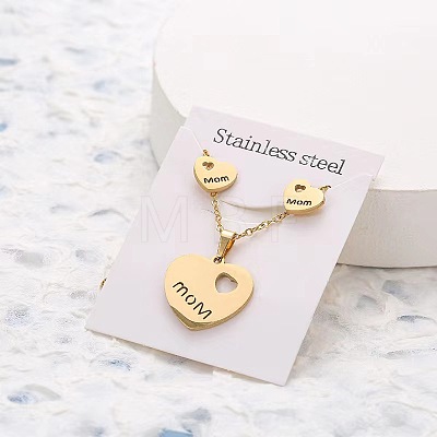 201 Stainless Steel Pendant Necklaces & Stud Earrings Sets FS-WG852B2-07-1