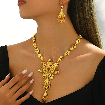 Extravagant Alloy Flower Teardrop Pendant Necklace & Dangle Earrings Sets for Women Wedding AA6460-1