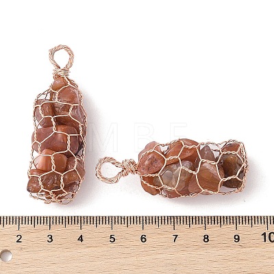 Rack Plating Copper Wire Wrapped Natural Red Agate Chip Big Pendants G-C130-01RG-11-1