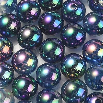 UV Plating Rainbow Iridescent Acrylic Beads OACR-F004-04E-1