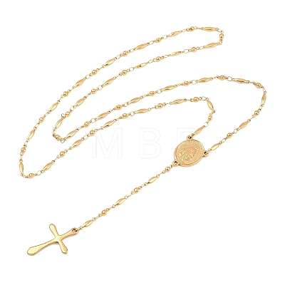 201 Stainless Steel Rosary Bead Necklaces NJEW-B143-05G-1